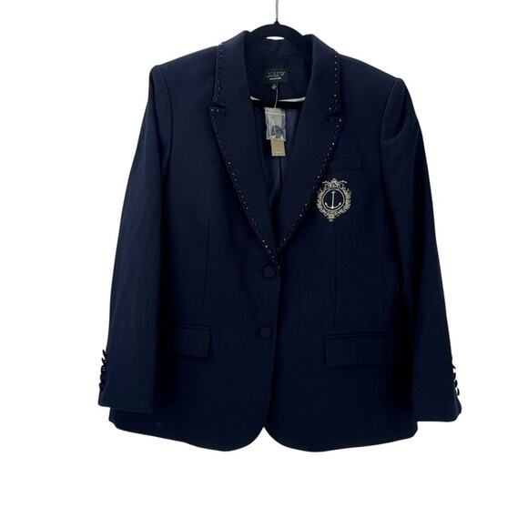 J. Crew Collection Relaxed Blazer Crest Embellishment In Wool-Blend Navy 12 NWT - Picture 13 of 13